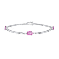 Pink Sapphire Three Stations Tennis Bracelet
