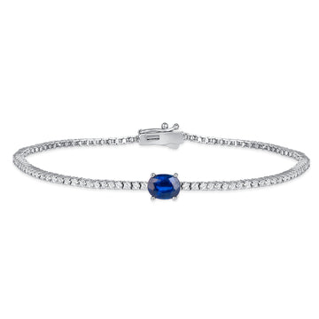 Center Oval Blue Sapphire Diamond Tennis Bracelet