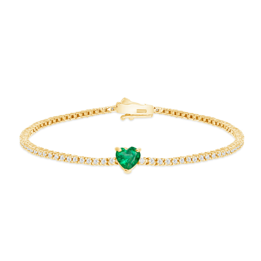 Center Heart Shaped Emerald Diamond Tennis Bracelet