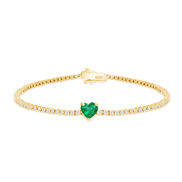 Center Heart Shaped Emerald Diamond Tennis Bracelet