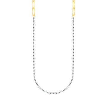Half Paper Clip Chain Half Diamond Tennis Necklace