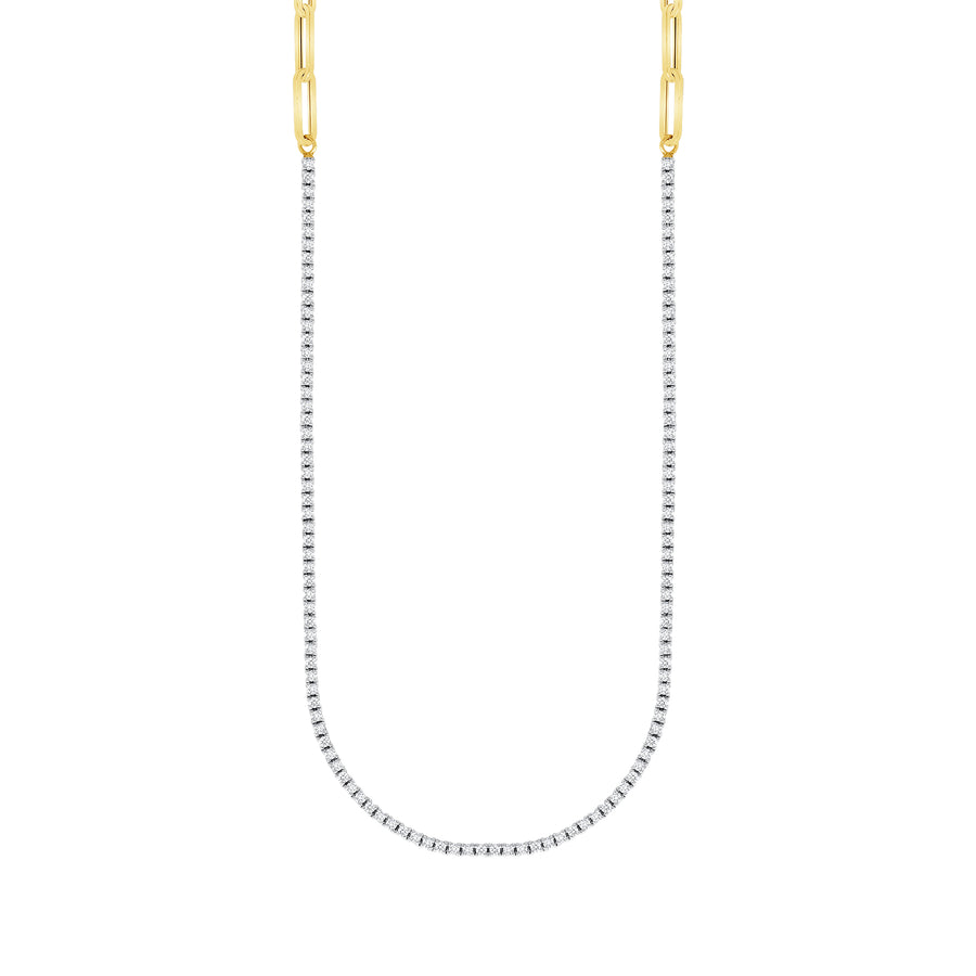 Half Paper Clip Chain Half Diamond Tennis Necklace