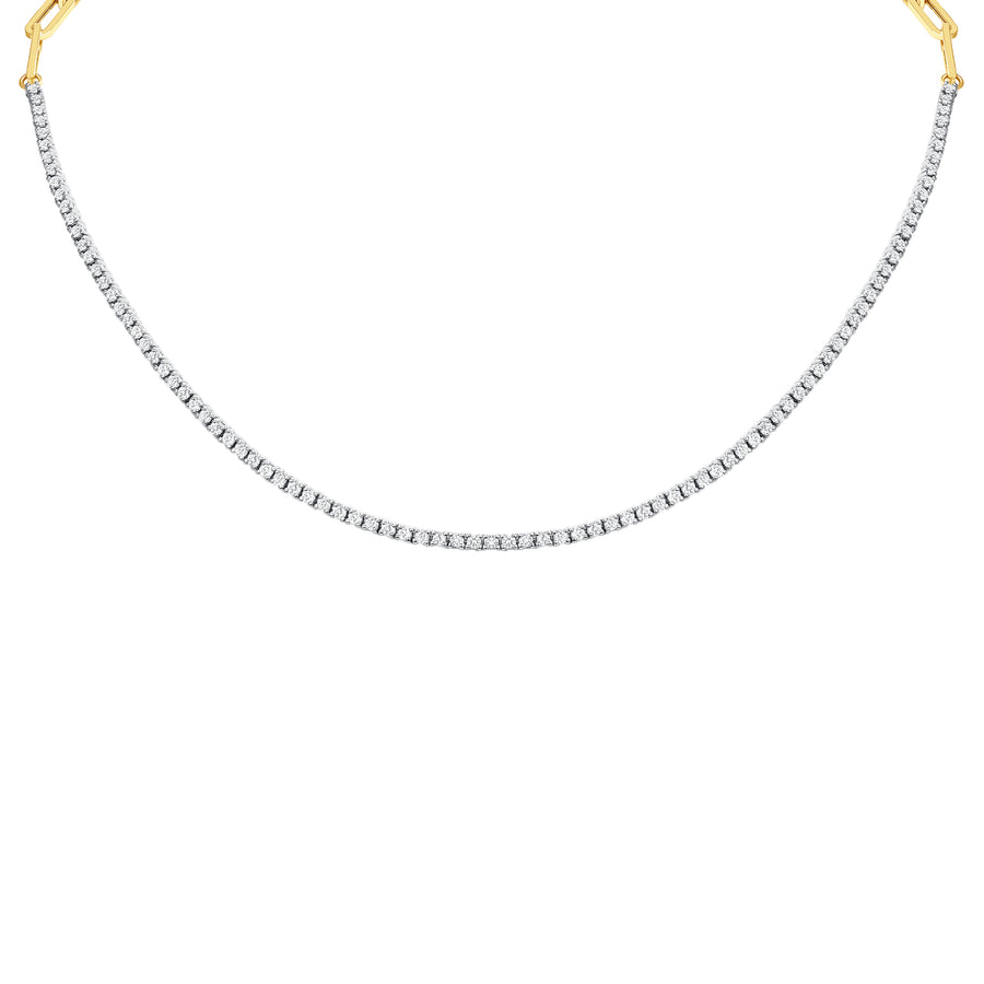 Half Paper Clip Chain Half Diamond Tennis Necklace