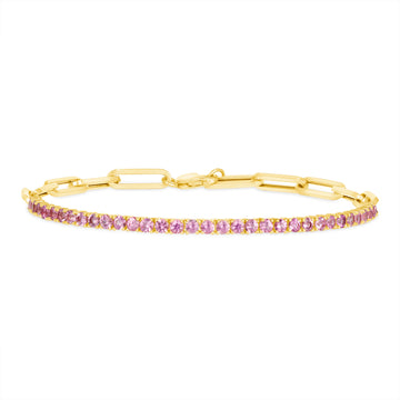 Half & Half Pink Sapphire Tennis Paperclip Bracelet