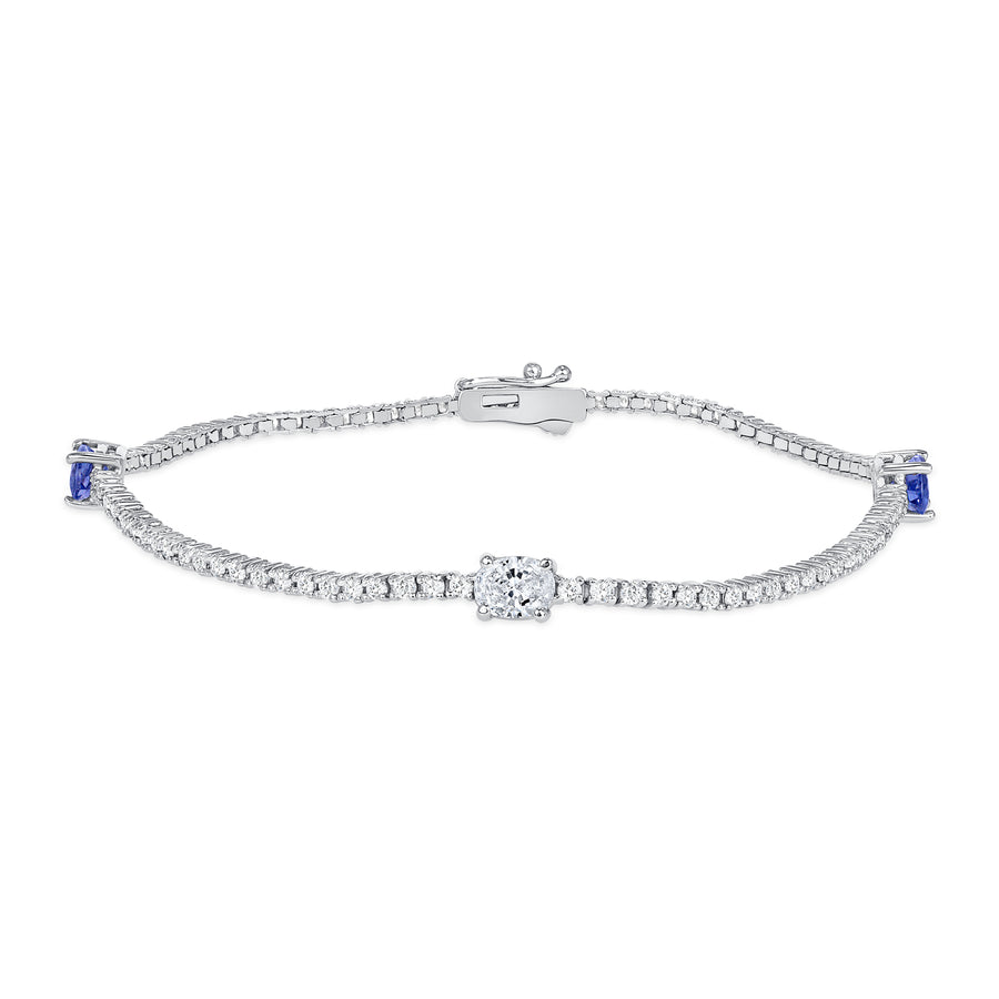 Tanzanite and Oval Diamond Three Stations Tennis Bracelet