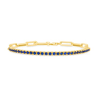 Half & Half Blue Sapphire Tennis Paperclip Bracelet