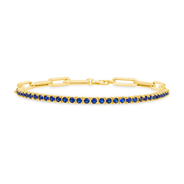 Half & Half Blue Sapphire Tennis Paperclip Bracelet