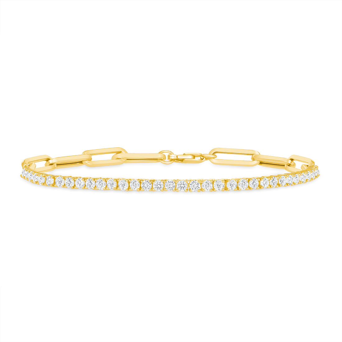 Half & Half White Sapphire Tennis Paperclip Bracelet