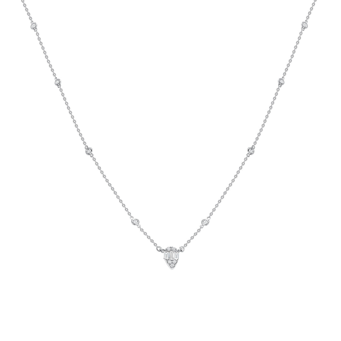 14k White Gold Diamond Baguette Illusion on Diamond By The Yard Necklace