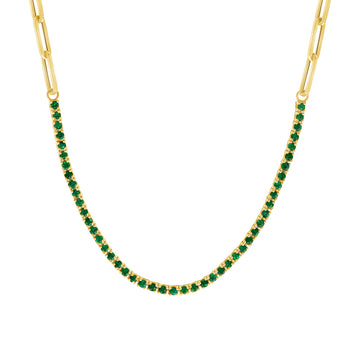 Half Paperclip Chain Half Emerald Tennis Necklace