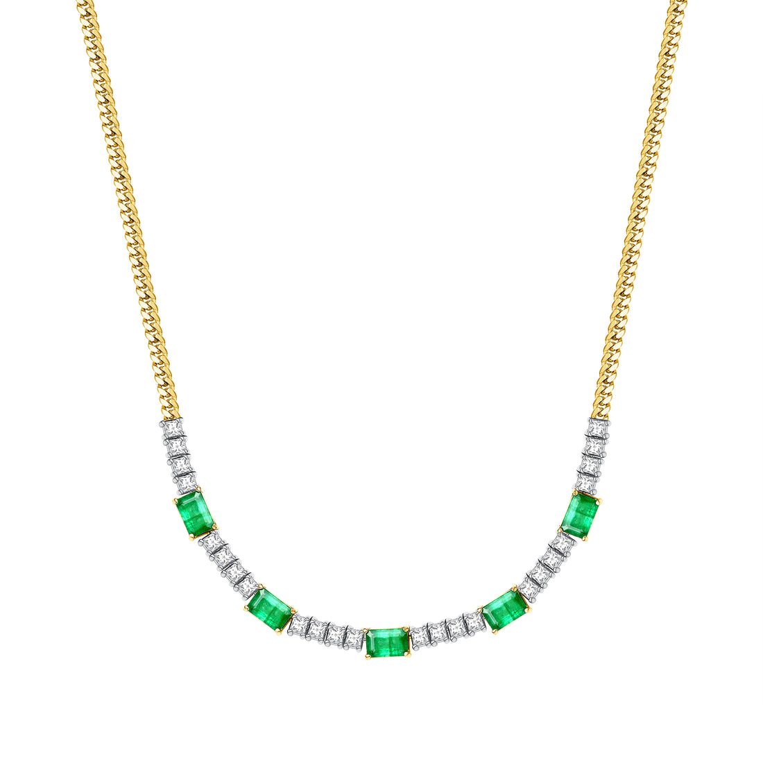 Diamond and Emerald Cuban Link Chain Necklace