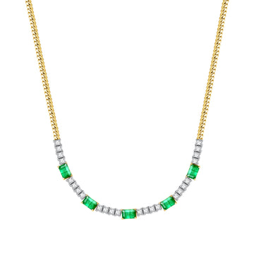 Diamond and Emerald Cuban Link Chain Necklace