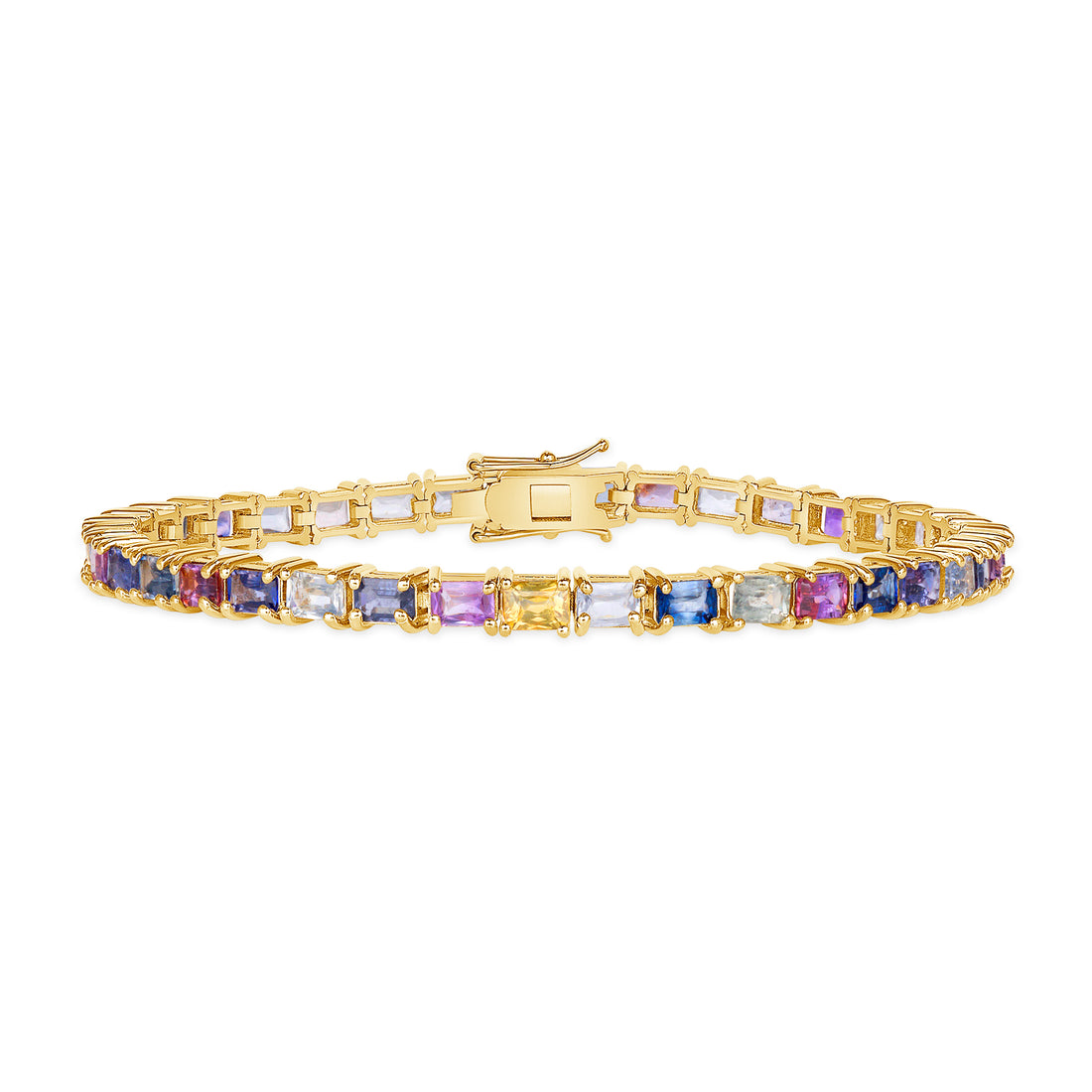 Multicolor Sapphire Emerald Cut Tennis Bracelet