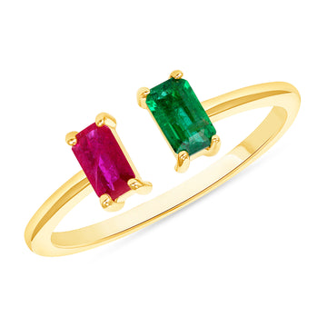Open Cuff Emerald and Ruby Ring