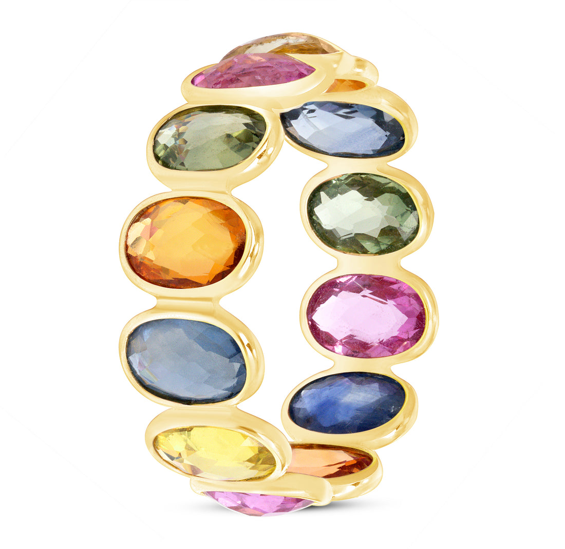 Multicolor Oval Shape Sapphire Eternity Band