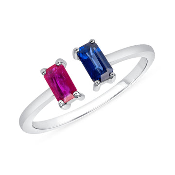 Open Cuff Sapphire and Ruby Ring