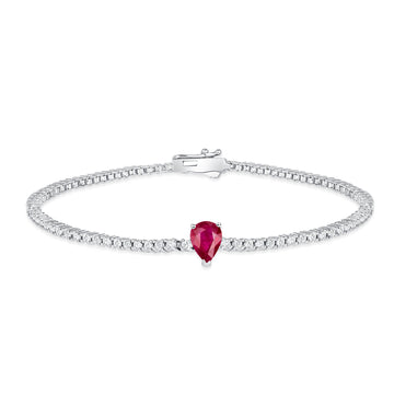 Center Pear Shaped Ruby Diamond Tennis Bracelet
