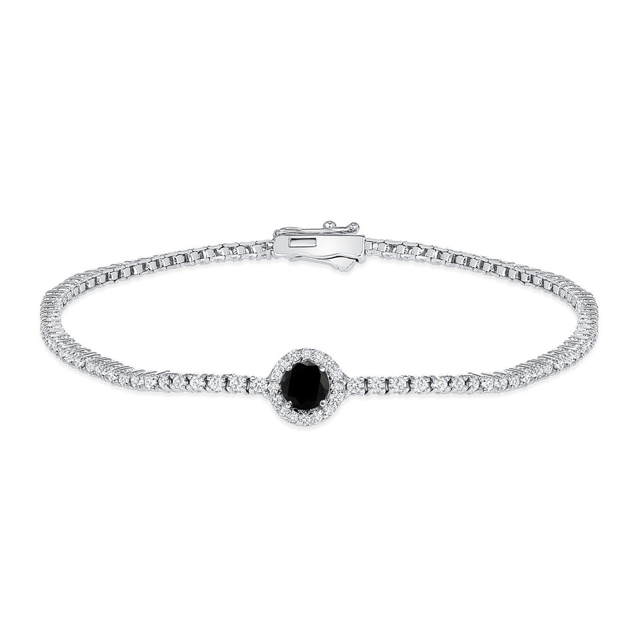 Center Halo Round Black Diamond Tennis Bracelet