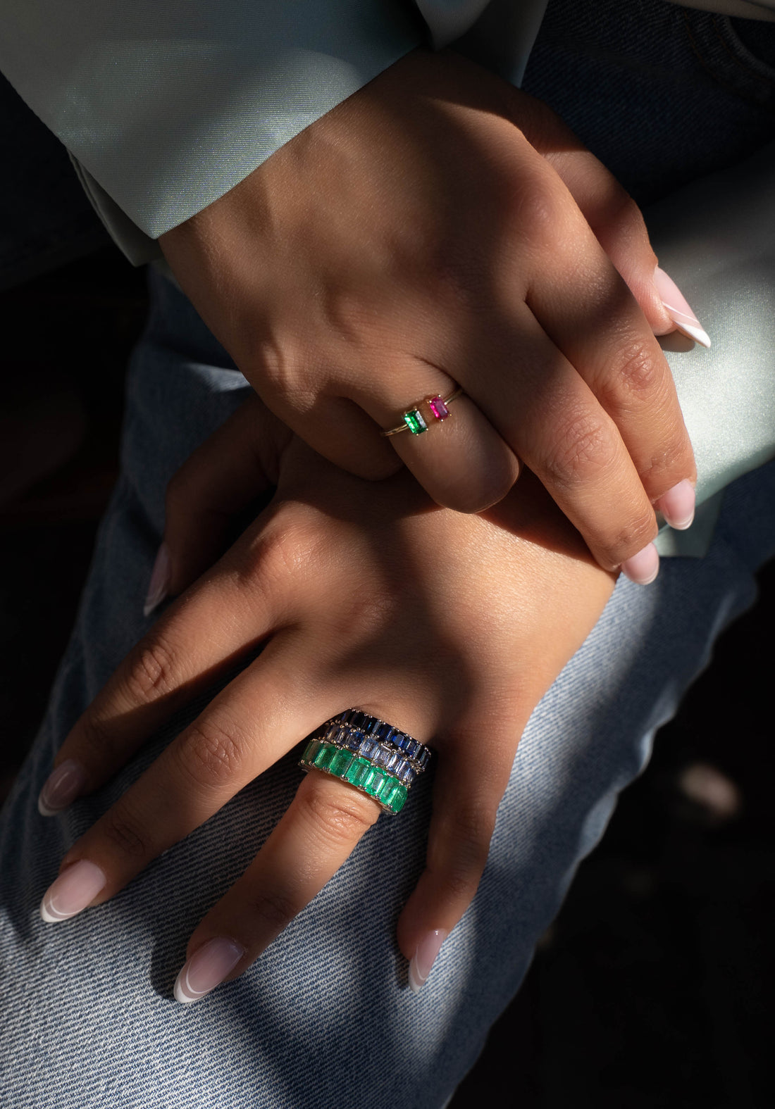 Open Cuff Emerald and Ruby Ring