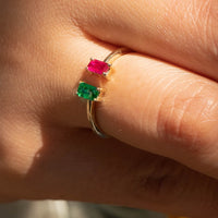 Open Cuff Emerald and Ruby Ring