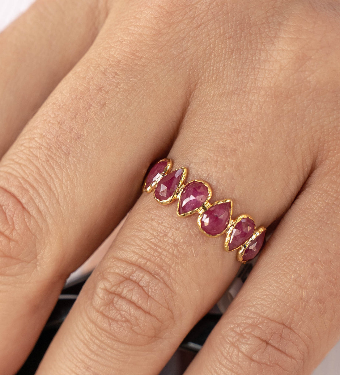 Pear Shape Ruby Sapphire Eternity Band