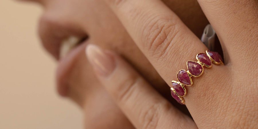 Pear Shape Ruby Sapphire Eternity Band