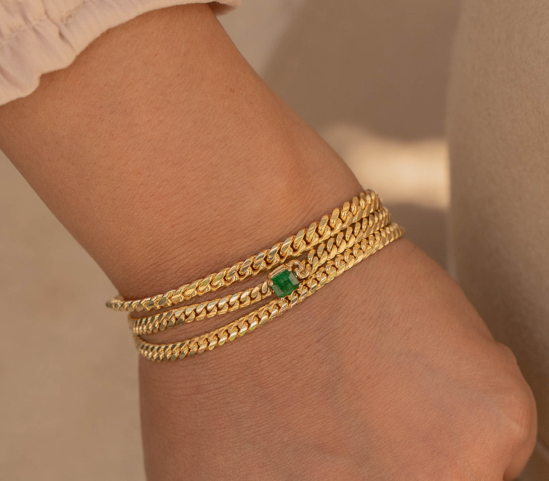 Emerald Square Cuban Chain Bracelet