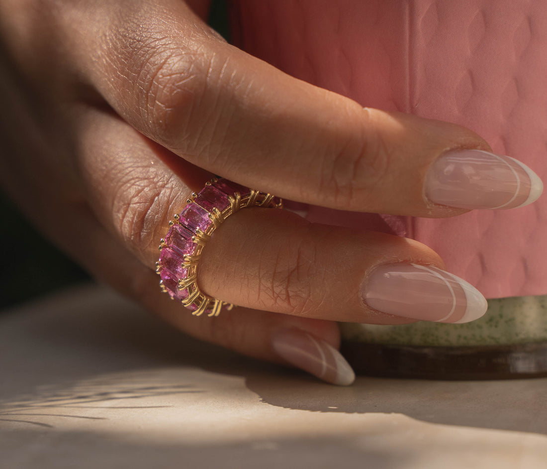 Pink Sapphire Eternity Band