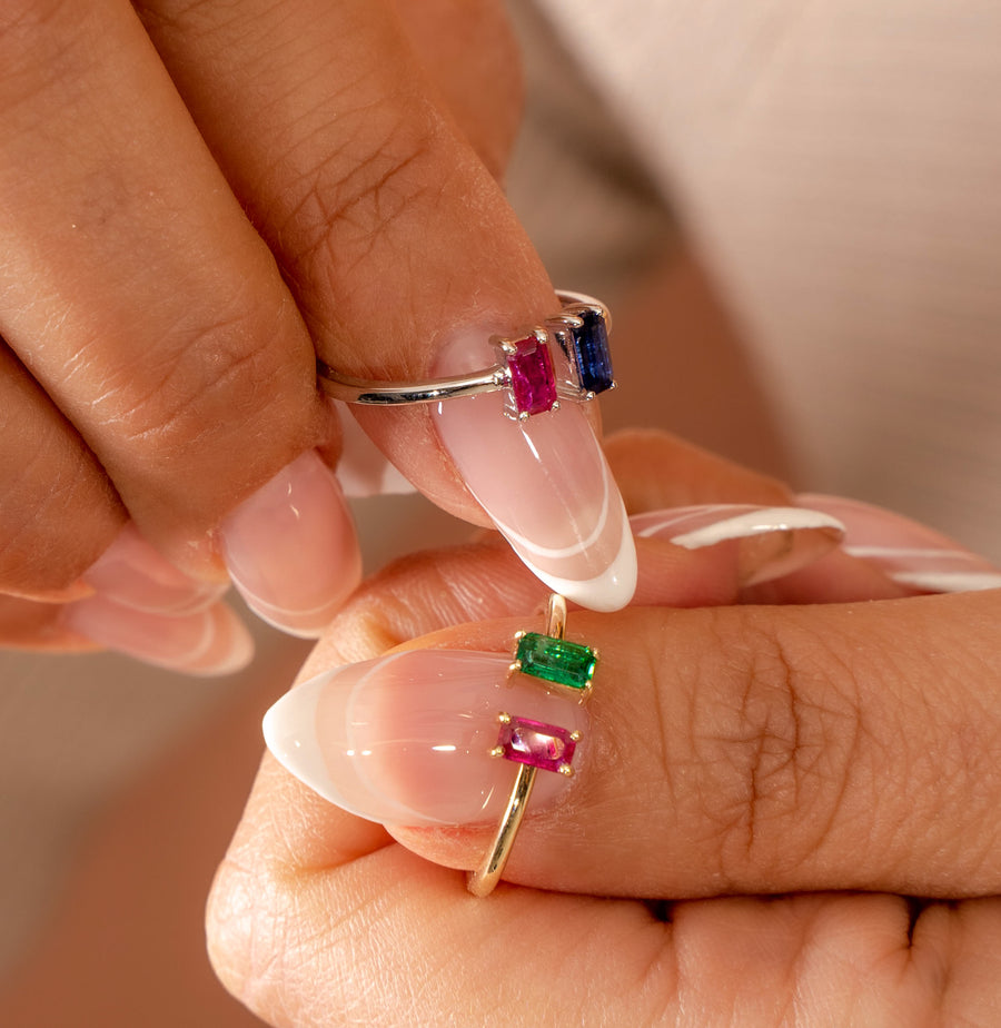 Open Cuff Sapphire and Ruby Ring