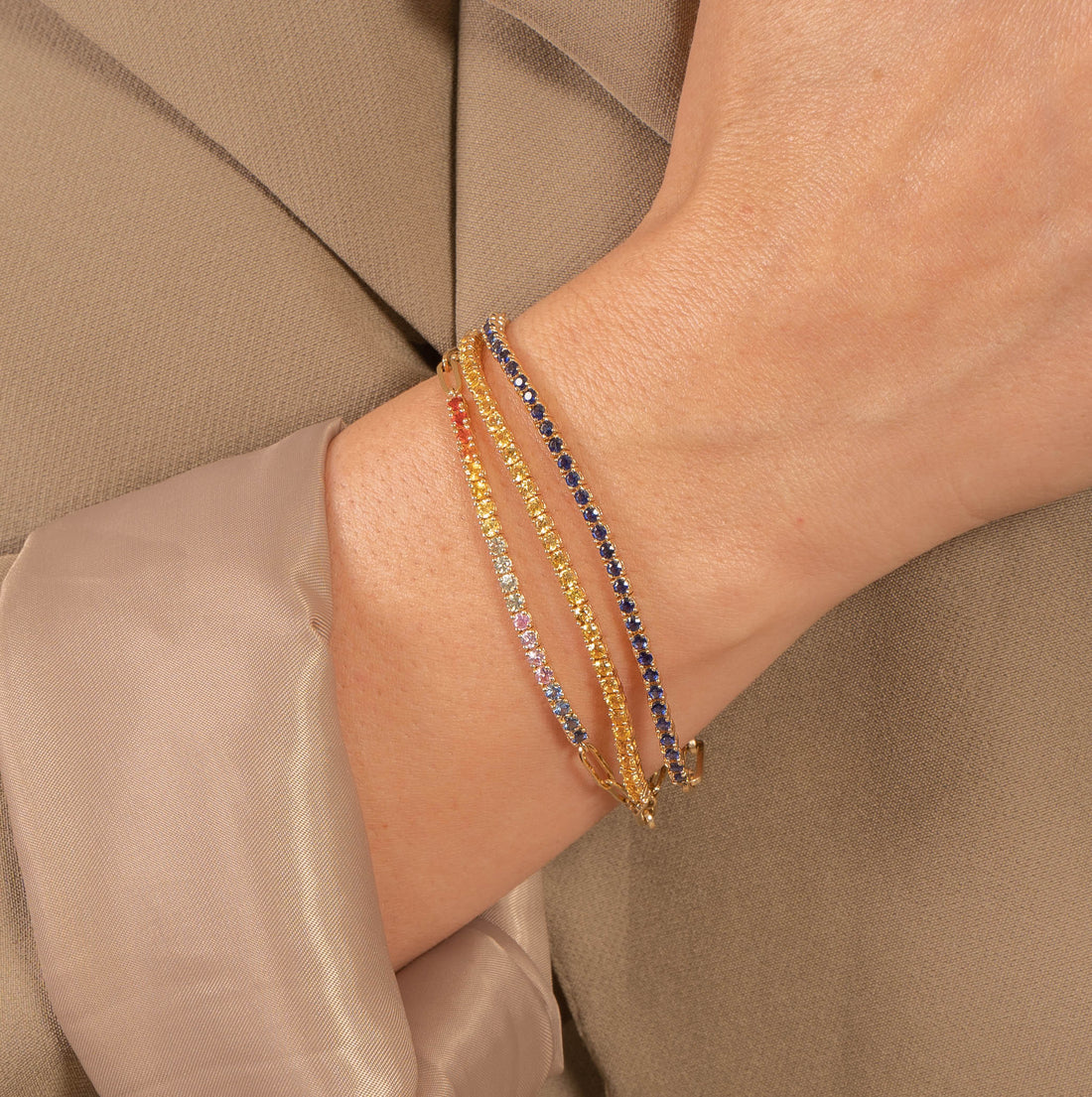 Half & Half Sapphire Tennis Paperclip Bracelet