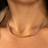 Multicolored Sapphire Tennis Necklace